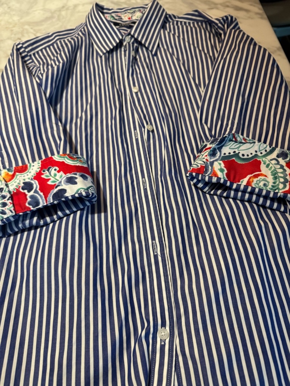 Ralph Lauren (CHAPS) button-down striped shirt w. cuff accents.
XXL (prob a 14) - Picture 9 of 16